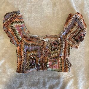 Urban Outfitters Brown and Orange Ruffled Crop Blouse